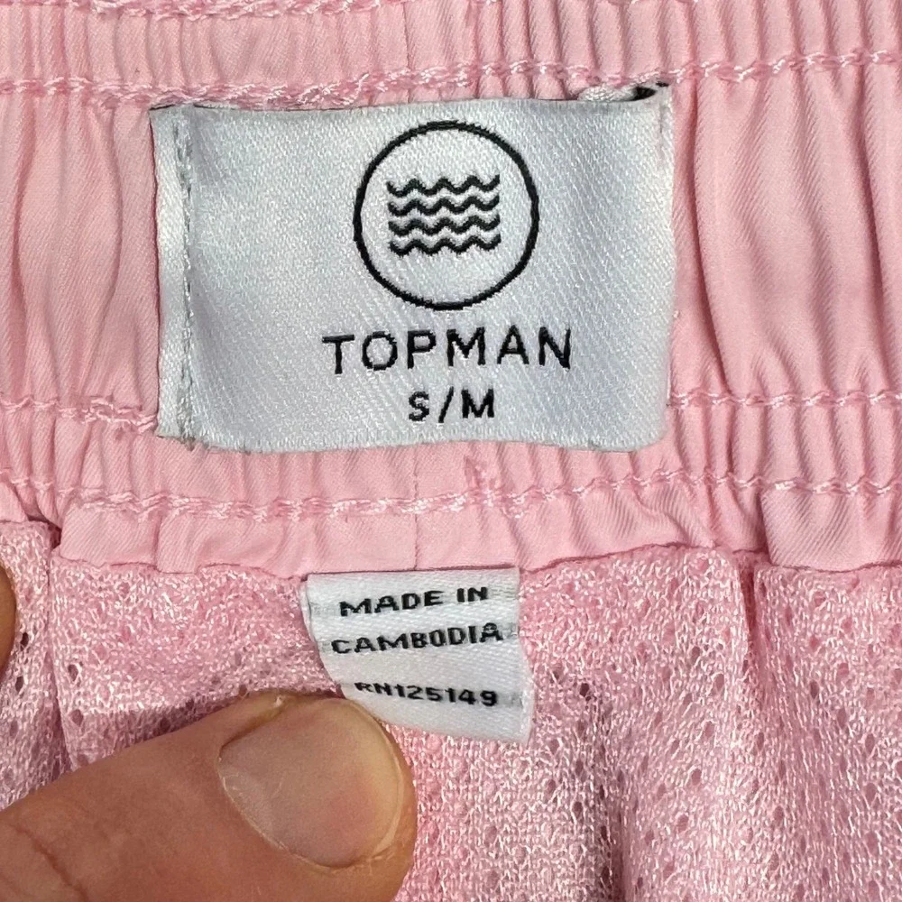 Topman Mens Pink Drawstring Swim Trunks Mesh Lined Shorts‎ Size S/M RN125149